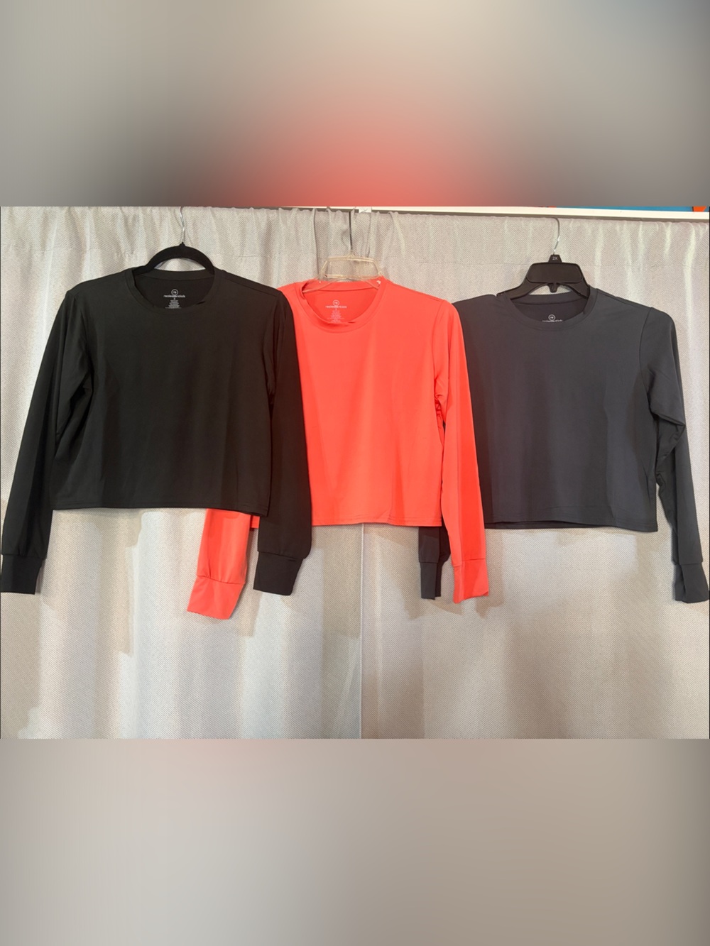Essentials Women's Long-Sleeve Cropped Athletic Tees- Coral, Black, Charcoal